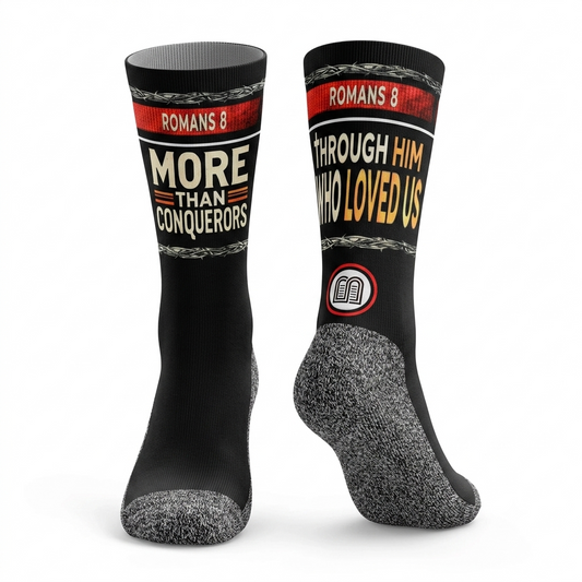 More Than Conquerors (Romans 8) - Faith Inspired Crew Socks