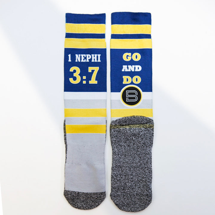 The Go and Do's LDS Scripture Book of Mormon themed Socks by BOMSocks