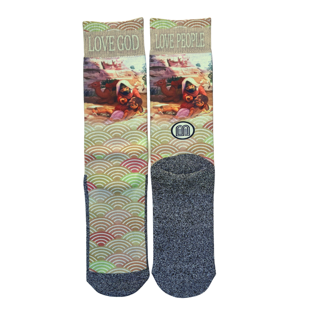 The Good Samaritans LDS Scripture Bible Story themed Socks by BOMSocks