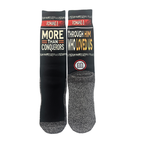 More Than Conquerors (Romans 8) - Faith Inspired Crew Socks