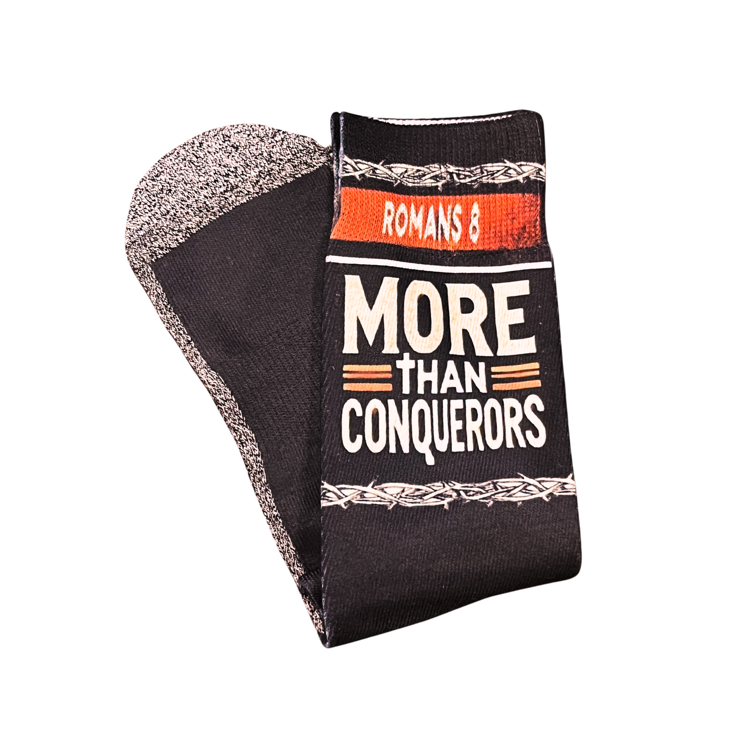 More Than Conquerors (Romans 8) - Faith Inspired Crew Socks