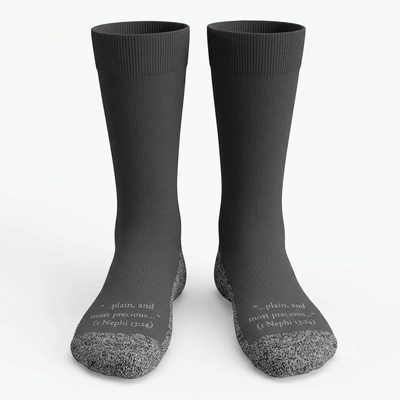The Boring Grey Socks scripture-themed crew socks by B.O.M.Socks, view 1 of 6