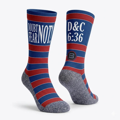 Doubt Not Fear Not (D&C 6:36) scripture-themed crew socks by B.O.M.Socks, view 1 of 4