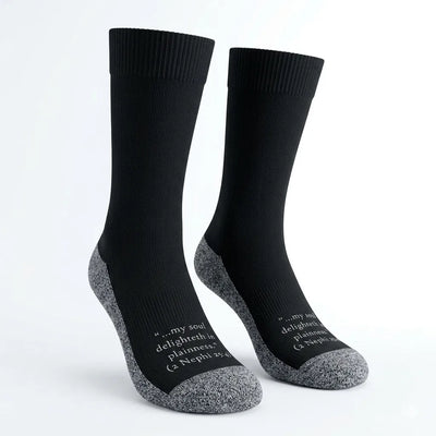 The Boring Black Socks scripture-themed crew socks by B.O.M.Socks, view 1 of 6