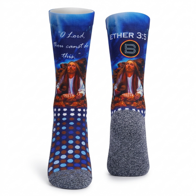 The Mahonri's Moriancumer scripture-themed crew socks by B.O.M.Socks, view 1 of 4